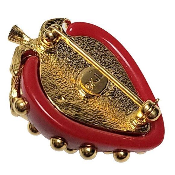 Kenneth Jay Lane Vintage Red Lucite Gold Tone Ballotini Strawberry Brooch Signed - Picture 6 of 9